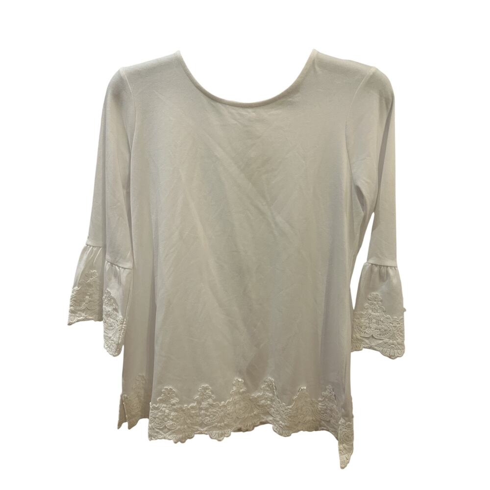 NWT Charter Club Bright White Lace Trimmed Blouse size S